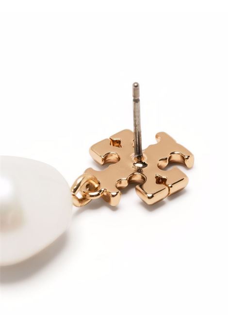 Gold and white logo pearl drop earrings - women  TORY BURCH | 65156709